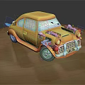 Cute Cartoon Style Yellow Car With Exposed Engine And Headlight Details On Display Platform
