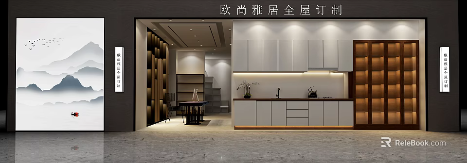 Modern Home Customization Store Showroom With Elegant Cabinetry And Kitchen Design 3d model 