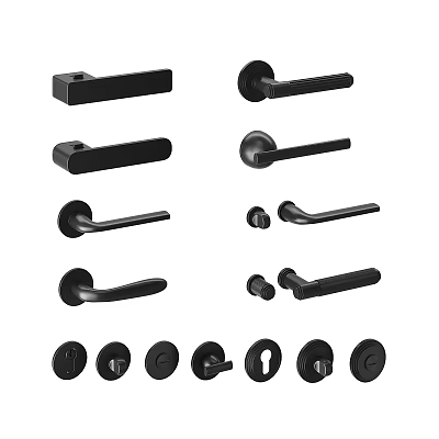 Black Door Handles In Various Styles Including Levers Knobs And Lock Components 3d model