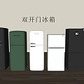 Displayed Double Door Refrigerators in Assorted Colors with Modern Stylish Design 3d model