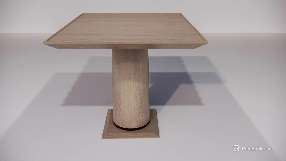 Minimalist Modern Wooden Dining Table With Square Top And Cylindrical Base 3d model