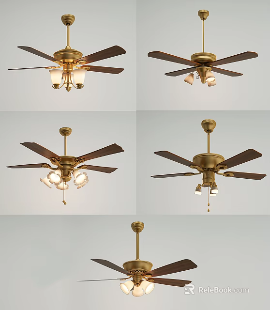 Different Styles of Ceiling Fans With Light Fixtures for Home Interior Design 3d model 