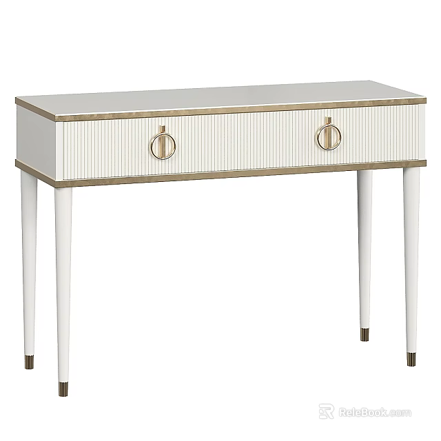 Elegant White Dressing Table With Gold Ring Handles And Slim Legs Design 3d model