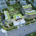 Modern Office Building Complex With Green Roofs Landscaped Gardens And Central Plaza In Urban Area