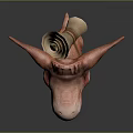 Pinkish Orange Cartoon Fantasy Game and Movie Character With Large Nose Long Ears Yellow Eyes