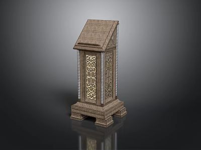 Traditional Ornate Lantern Structure With Pointed Roof And Carved Pattern Panels 3d model