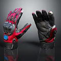 Pair of Black and Red Leather Gloves With Protective Design And Blue Accent