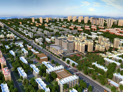 Aerial Planning of Modern City with Buildings Streets and Greenery Layout 3d model