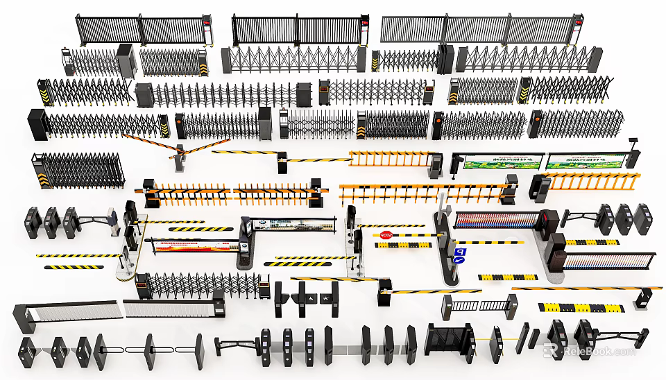 Public Facilities Equipment With Various Barriers Gates Safety Railings And Security Devices 3d model 