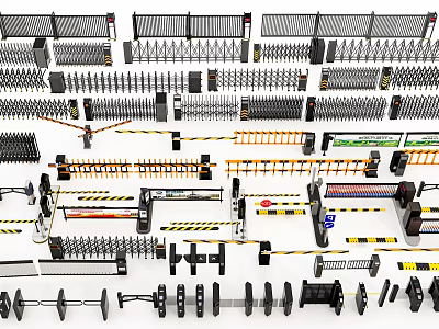 Public Facilities Equipment With Various Barriers Gates Safety Railings And Security Devices 3d model