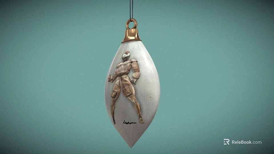 Silver Teardrop Shaped Jewelry Pendant With Carved Figure And Gold Top Accent 3d model 