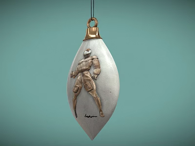 Silver Teardrop Shaped Jewelry Pendant With Carved Figure And Gold Top Accent 3d model