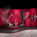 Elegant Red Wedding Decoration for Yan and Feng With Floral Backdrop and Columns