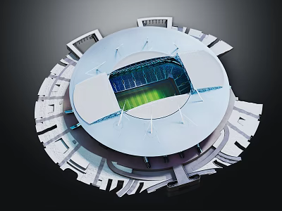 Modern Round Stadium Architecture With Green Turf And Blue Seats Design 3d model