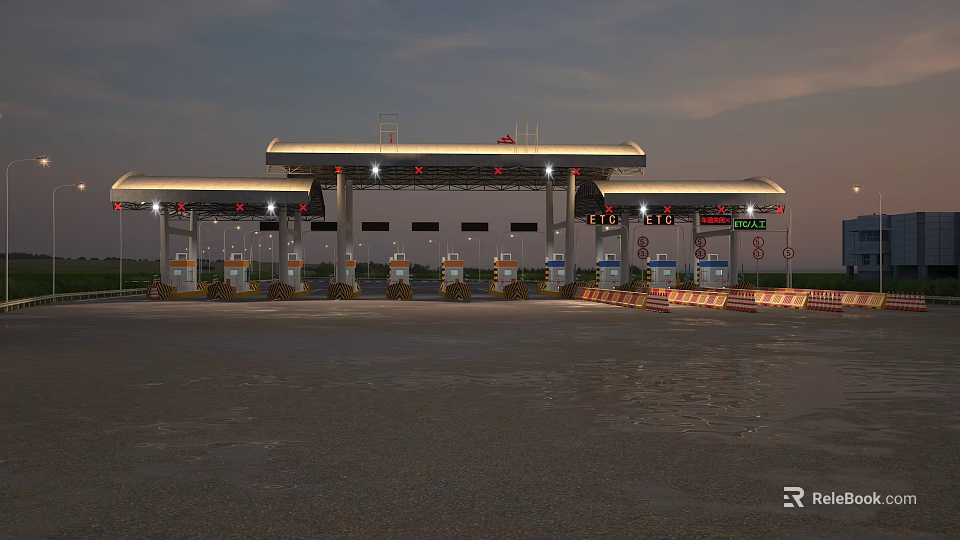 Modern Gas Station With Illuminated Canopy And Petrol Pumps At Evening Time 3d model 
