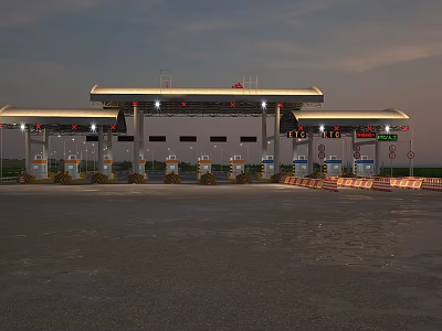 Modern Gas Station With Illuminated Canopy And Petrol Pumps At Evening Time 3d model
