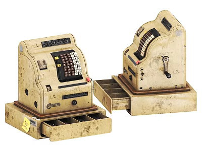 Vintage Commercial Equipment Retro Cash Registers With Mechanical Keys And Drawers 3d model