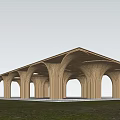 Garden Landscape Featuring Curved Wooden Arches Central Trees And Natural Light
