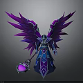 Elegant Fantasy Character Featuring Purple Wings Blue Armor And Glowing Staff