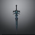 Ornate Fantasy Sword With Blue Glowing Details And Intricate Metallic Design