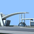 Modern Entrance Gate Architectural Design With Curved Canopy Glass Curtain Walls And Spherical Dome