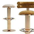 Elegant Modern Bar Stools With Gold Fluted Columns And Beige Light Gray Upholstered Seats