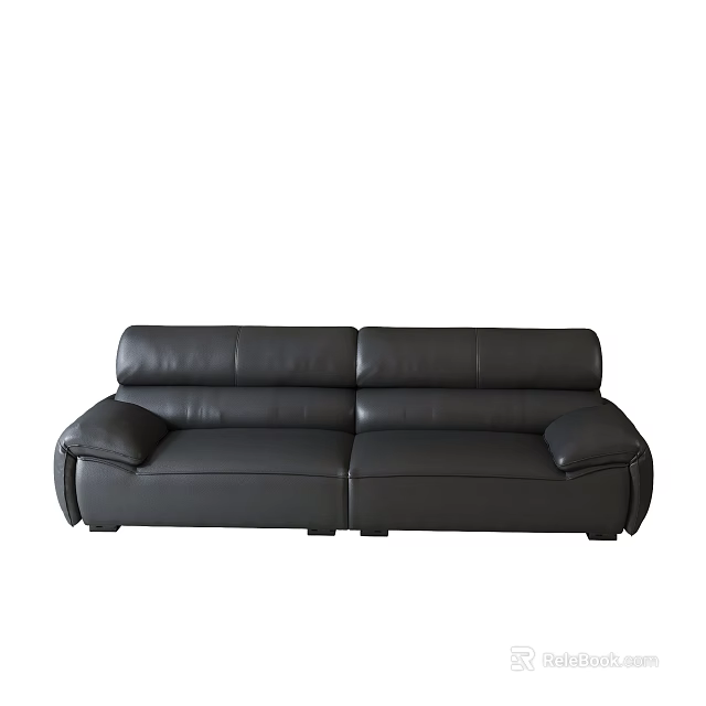 Black Leather Three-Seater Sofa With Modern Armrest And Backrest Design 3d model