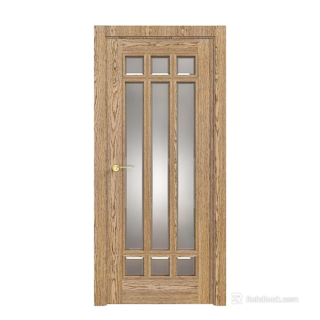 High Quality Wooden Swing Door with Clear Glass Panels and Durable Metal Handle 3d model 