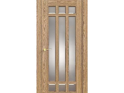 High Quality Wooden Swing Door with Clear Glass Panels and Durable Metal Handle 3d model