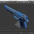 Ornate Blue And Gold Decorative Pistol With Intricate Patterns On Purple Grip