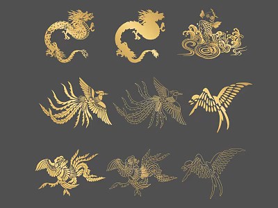 Divine beast Kirin Lion Mythical Pattern Mountain and Sea Sutra Paper-cut Silhouette Wall Decoration Chinese Element Dragon Phoenix 3d model
