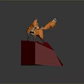 Orange Low Poly Fox Model Standing On Red Polygonal Base Against Gray Background