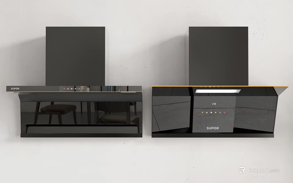 Elegant Modern Kitchen With Black Range Hoods Cabinets And Kitchen Appliances 3d model 