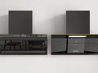 Elegant Modern Kitchen With Black Range Hoods Cabinets And Kitchen Appliances 3d model