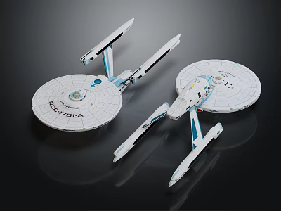 Star Trek Enterprise Spaceship Models With White Blue Design And Disc Shaped Structure 3d model