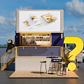 Functional Vehicle Featuring Large Display Screen Exhibition Space Wooden Staircase And Outdoor Tables With Stools
