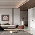 Modern Living Room Interior Design With Sofa Coffee Table Area Rug Artwork And Floor Lamp