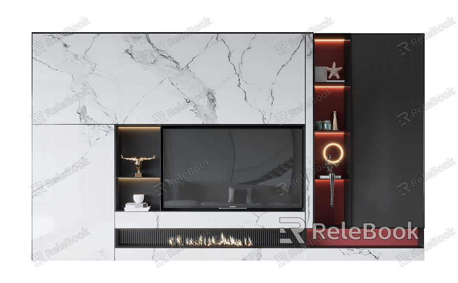 Modern TV background cabinet TV background wall model