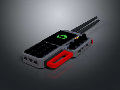Weapon Controller With Black Buttons Red Handle Two Antennas And Green Circular Logo 3d model