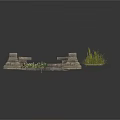 Modern Outdoor Garden With Stone Structures And Lush Green Plants