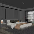 Modern Bedroom Interior With King Size Bed Nightstand Wardrobe And Floor To Ceiling Window