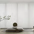 Bright Modern Living Area With White Blinds Daybed Potted Tree And Dog