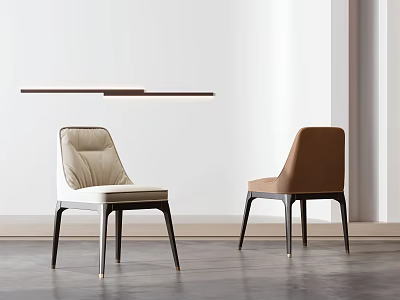 Modern Beige And Brown Upholstered Dining Chairs With Wooden Legs In Minimalist Interior 3d model
