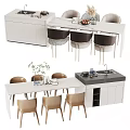 Modern Dining Table Set With Chairs White Tabletop And Side Cabinets 3d model