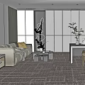 Modern Office Interior With Sofa Desk Bookshelf Plants Bright Windows And Carpet