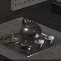 Elegant Dark Brown Ceramic Tea Set With Teapot Cups Caddy Tray Spoon On Mat 3d model