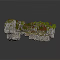 Natural Rocky Landscape Design With Cliffs Trees Stream Waterfall And Vegetation