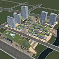 Modern Bird's Eye View Urban Planning Featuring High Rise Buildings Commercial District And Green Spaces