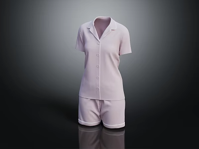 Pink Short Sleeved Pajama Set With Top And Shorts For Comfortable Wear 3d model