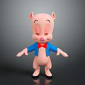 Cute Cartoon Pig Character With Blue Jacket Red Bowtie Open Arms And Closed Eyes